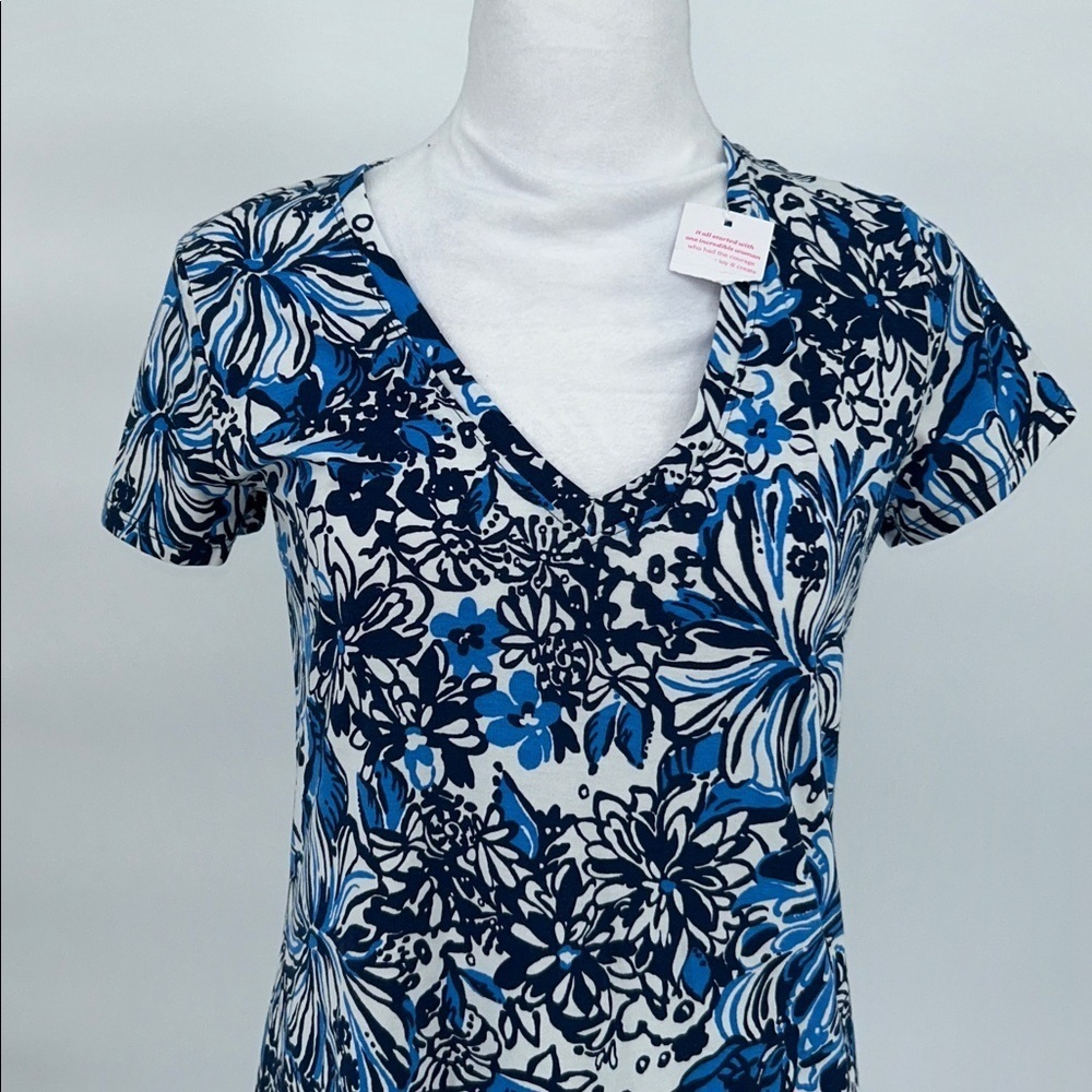 New Lilly Pulitzer Blue Floral Maxi Dress Pima Cotton Short Sleeve Size S - Picture 5 of 11